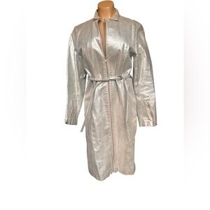 Vintage Distressed Leather Silver Belted Duster